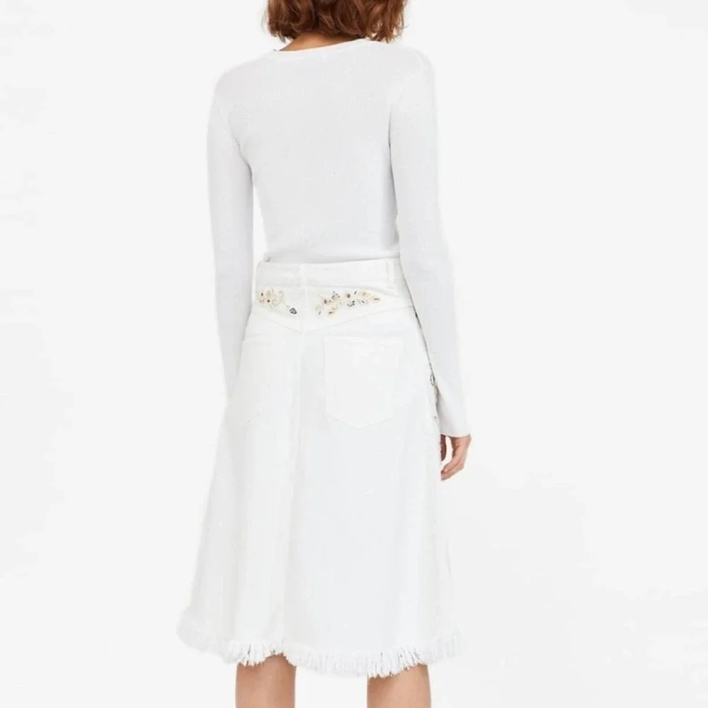 - Zara the western skirt white denim floral bead design fringe hem NEW w… - Picture 4 of 10